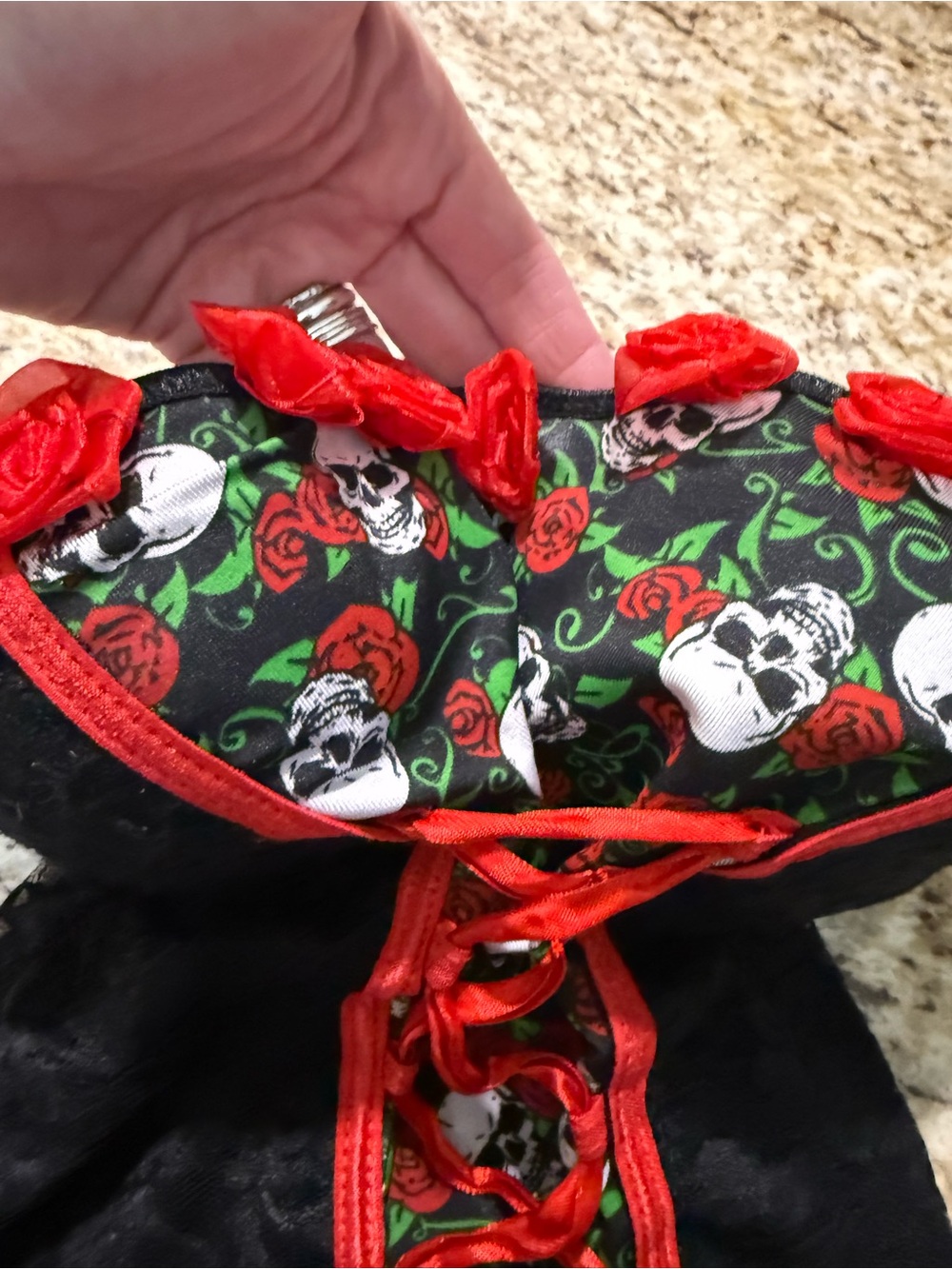 Sexy Gothic Punk Skull and Lace Criss Cross Tie Front Corset Spirit Halloween L - Picture 7 of 13
